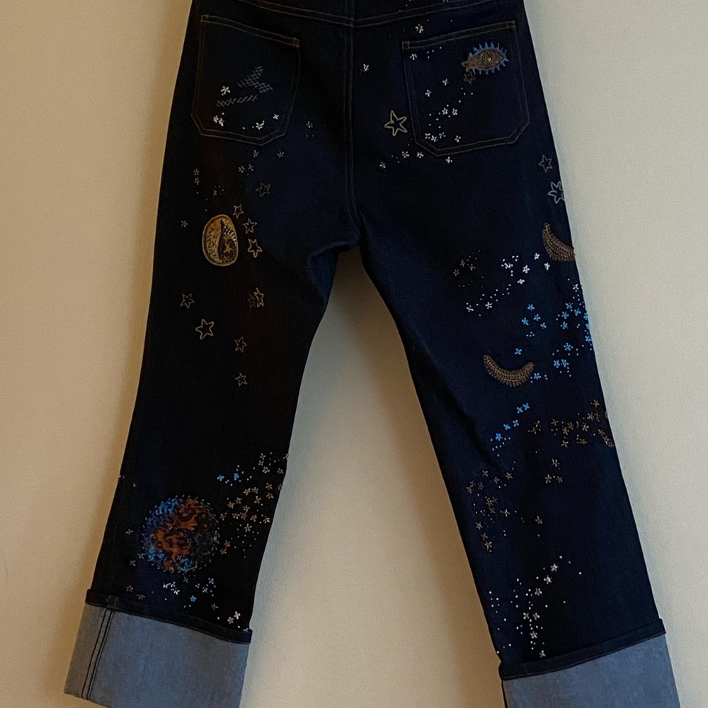 🪐☄️⭐Final Price⭐🌑🌜Valentino Space Embroidered Cuffed Jeans, Size 29 - Picture 4 of 16